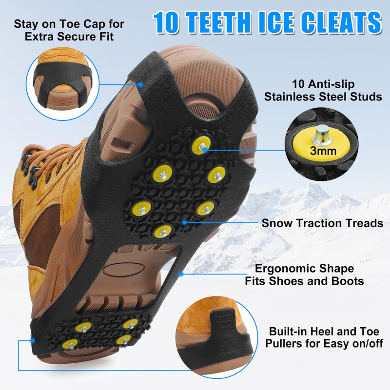 Shaddock Fishing Ice Cleats Snow Traction Cleats Crampons for Shoes and Boots Anti Slip Rubber Snow Cleats Overshoe Footwear Protable Grippers for Walking on Snow and Ice Men Women Hiking Climbing Ice Fishing - Image 3